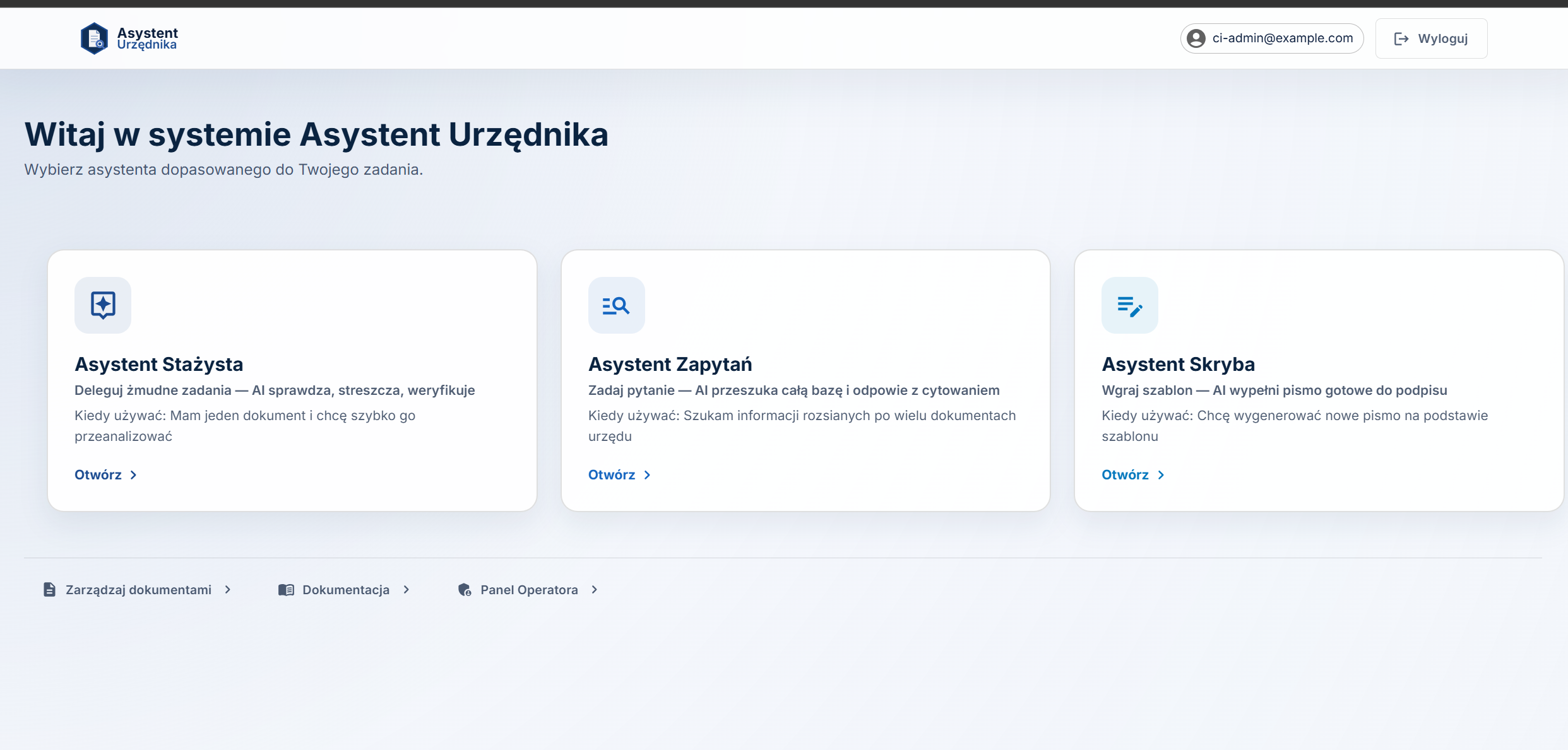 Panel systemu Asystent Urzędnika